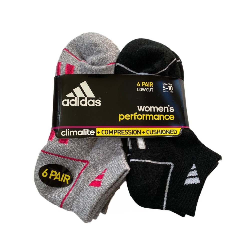 Women’s ADIDAS Low Cut Climalite Cushioned Compression Performance Socks, 5-Pair